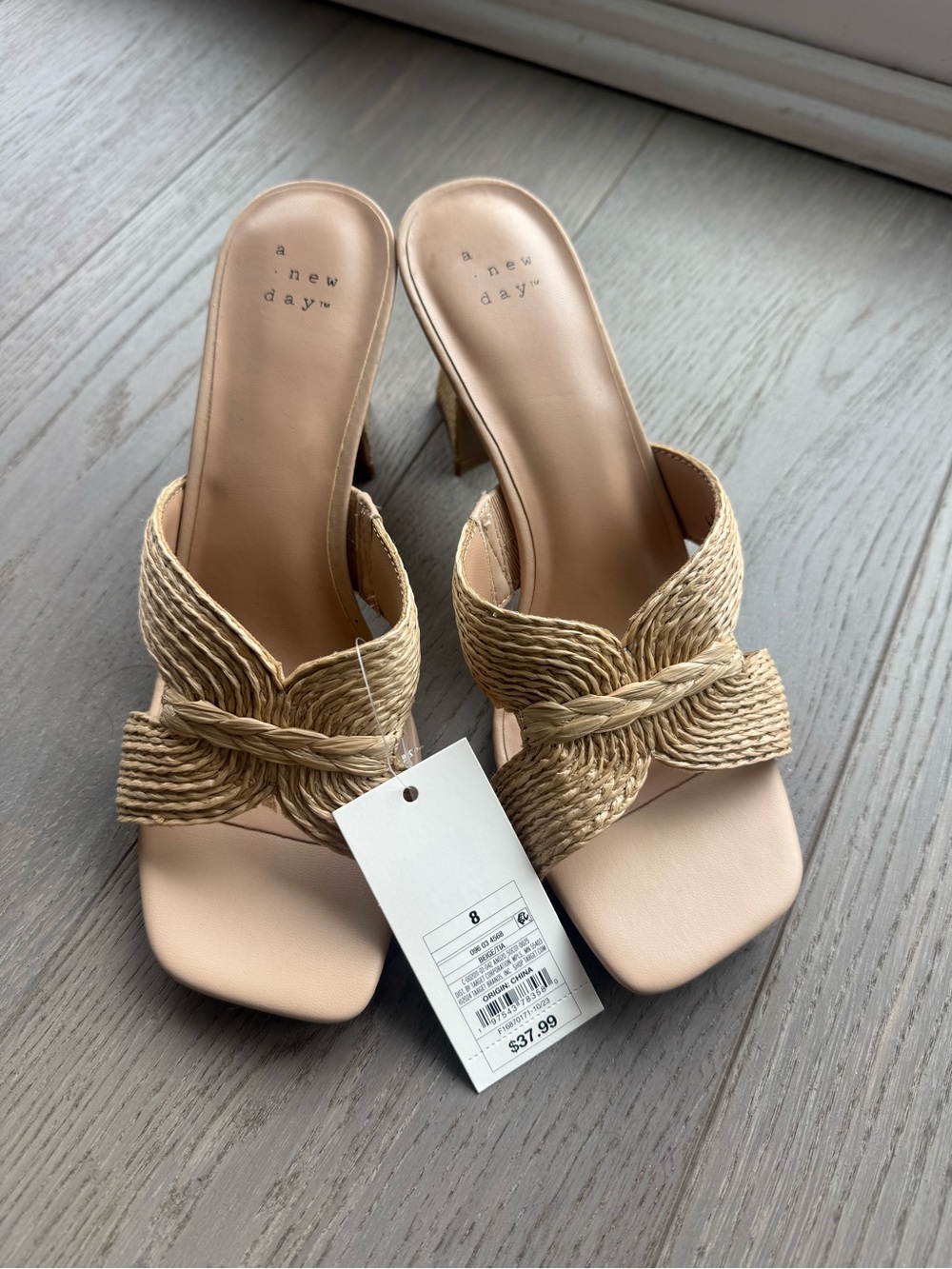 A New Day Raffia Beige Braided Knotted Block mule - Women